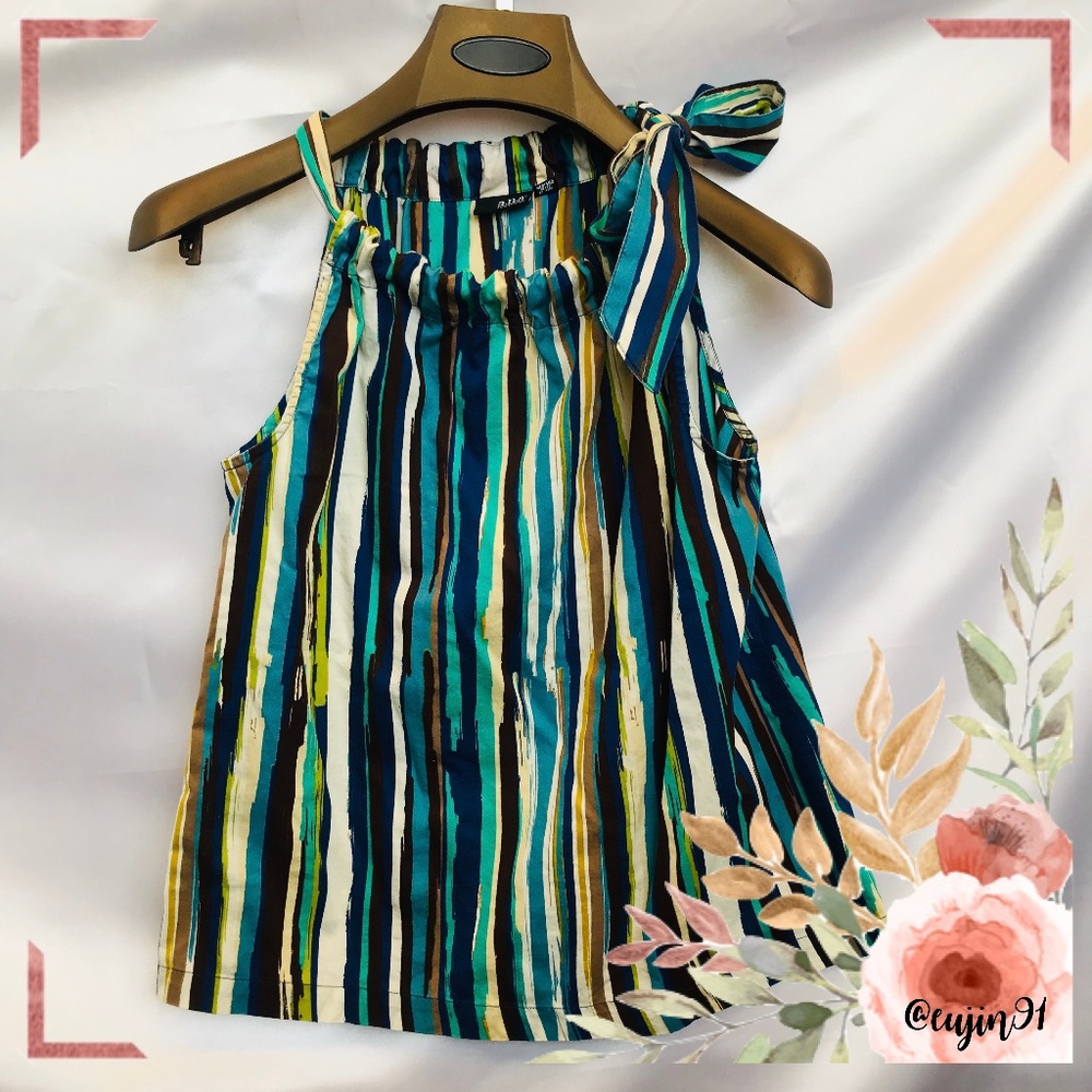 a.n.a Sleeveless blouse striped with ribbon M